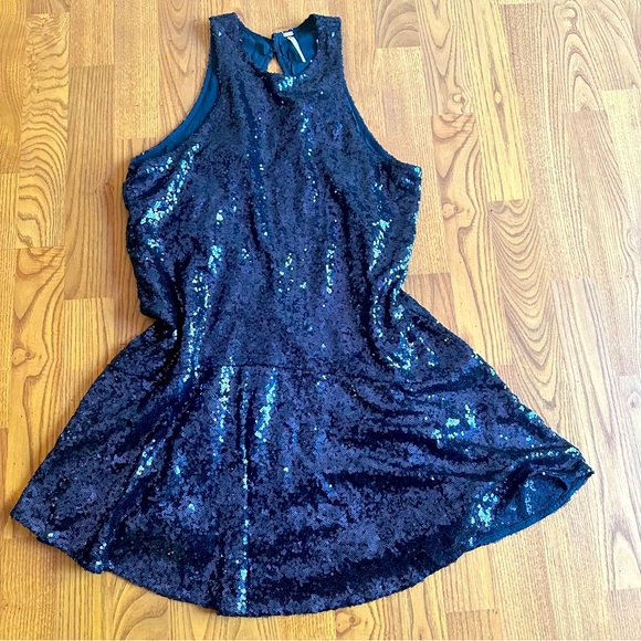 Free People Royal Blue Sequin Halter Top Mini Dress (size S) - Picture 4 of 7
